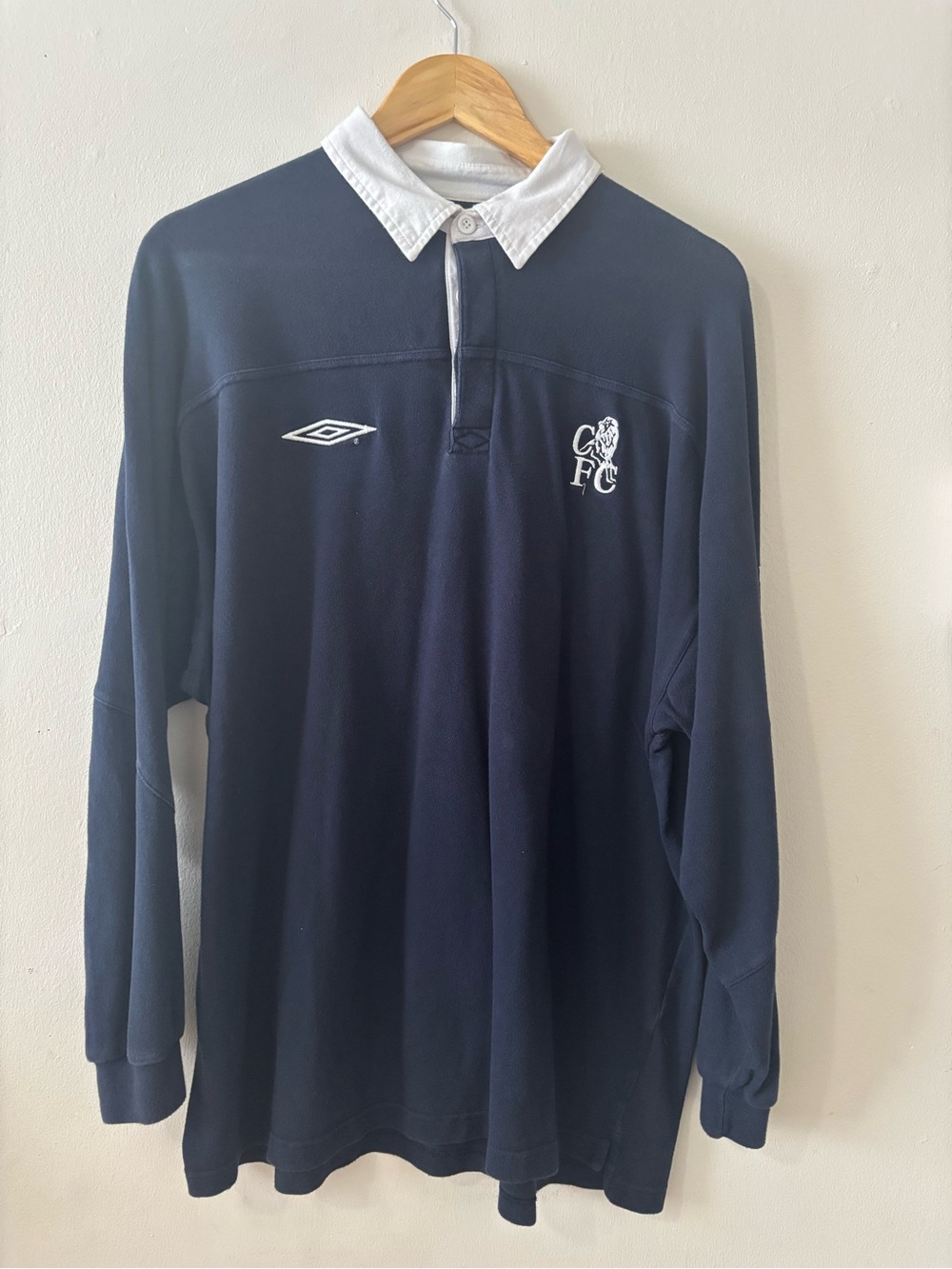 Vintage Umbro Chelsea FC Navy Rugby Polo Shirt Large